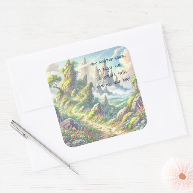 Whimsical Path & Quote Square Sticker (Envelope)