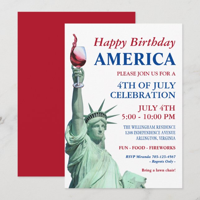 Whimsical Patriotic 4th of July Party Invitation (Front/Back)