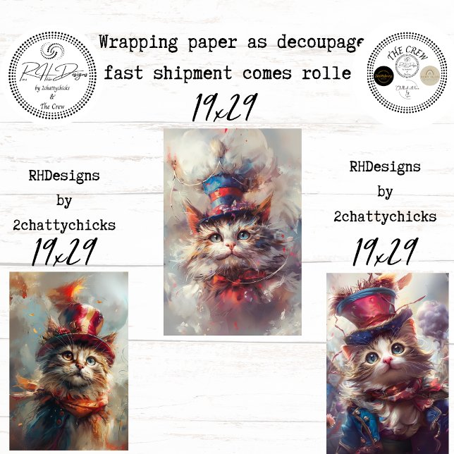 Whimsical Patriotic Fantasy Cat Artwork Decoupage  Wrapping Paper Sheets (Creator Uploaded)