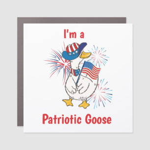 Whimsical Patriotic Goose With Flag And Fireworks  Car Magnet