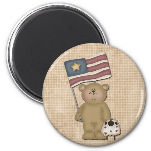 Whimsical Patriotic Teddy Bear  His Lamb Magnet