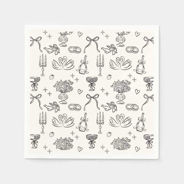 Whimsical pattern, hand drawn  wedding napkins (Front)