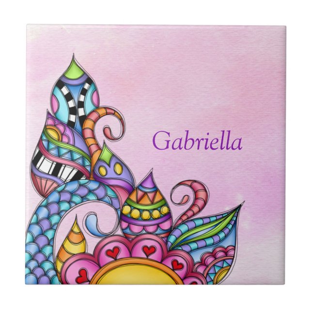 Whimsical Patterns Shapes and Swirls  Ceramic Tile (Front)