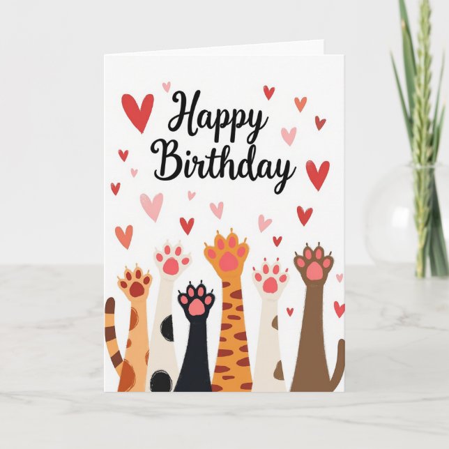 Whimsical Paw Print Birthday Card (Front)