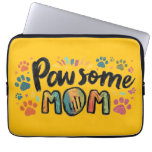 Whimsical &quot;Pawsome MOM&quot; Graphic with Colorful Paws Laptop Sleeve