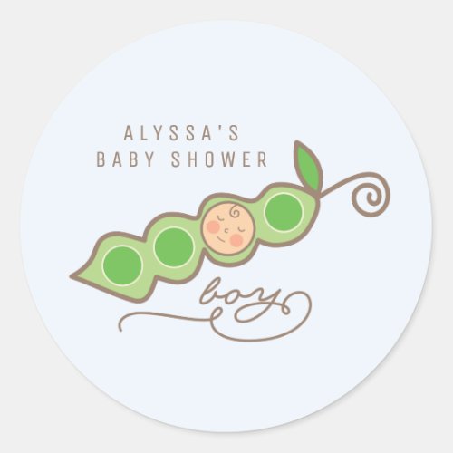 Whimsical Pea in a Pod Boy Baby Shower Sticker