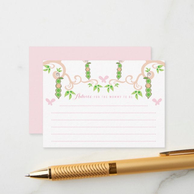 Whimsical Pea In A Pod Girl Baby Shower Game Mommy Advice Card (Front/Back In Situ)