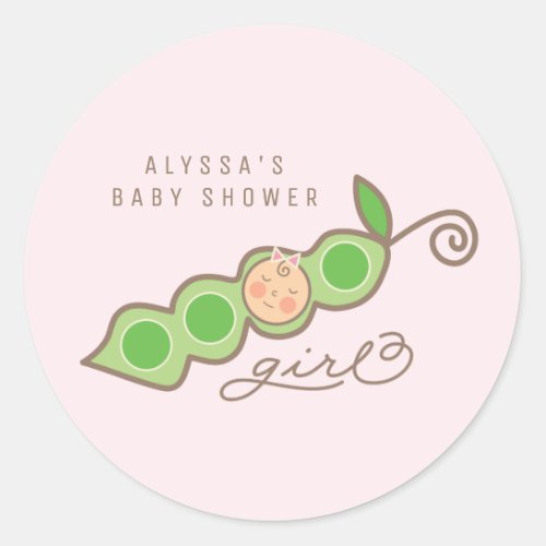 Whimsical Pea in a Pod Girl Baby Shower Sticker