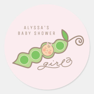 Whimsical Pea in a Pod Girl Baby Shower Sticker