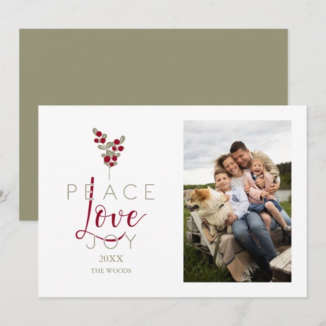 Whimsical Peace Love Joy Classic Christmas Photo (Front/Back)