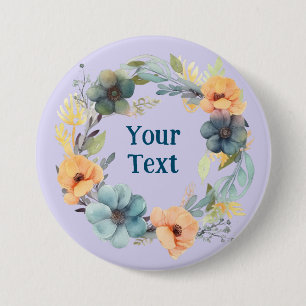 Whimsical Peach and Blue Flower Wreath Lapel Charm Button