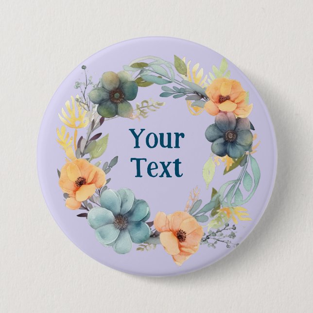 Whimsical Peach and Blue Flower Wreath Lapel Charm Button (Front)