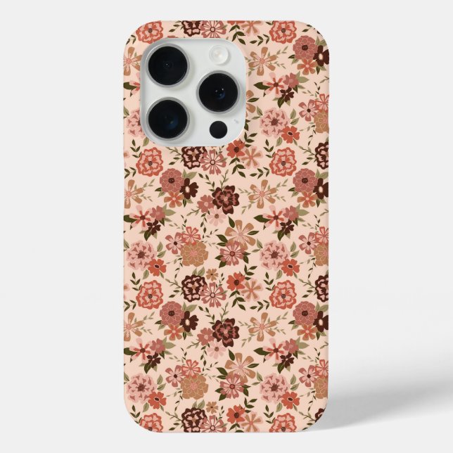 Whimsical Peach Brown Floral Pattern Case-Mate iPhone Case (Back)
