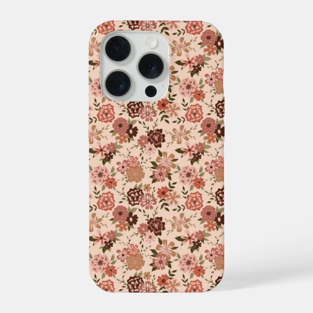 Whimsical Peach Brown Floral Pattern Iphone Case (Back)