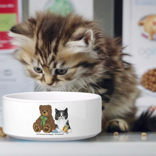 Whimsical Peach Cute Gray Cat Teddy Bear Humor Bowl