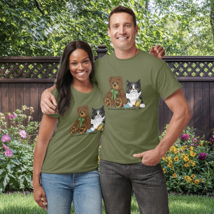 Whimsical Peach Cute Gray Cat Teddy Bear Humor T-Shirt