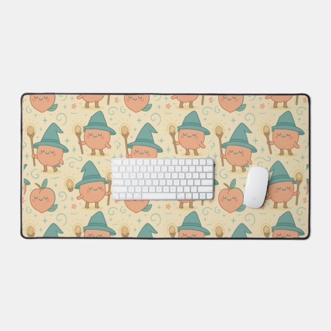 Whimsical Peach Fantasy Fabric  Desk Mat (Keyboard & Mouse)