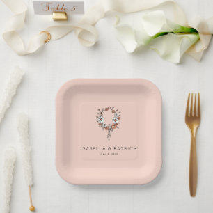 Whimsical Peach Floral Wreath Paper Plates