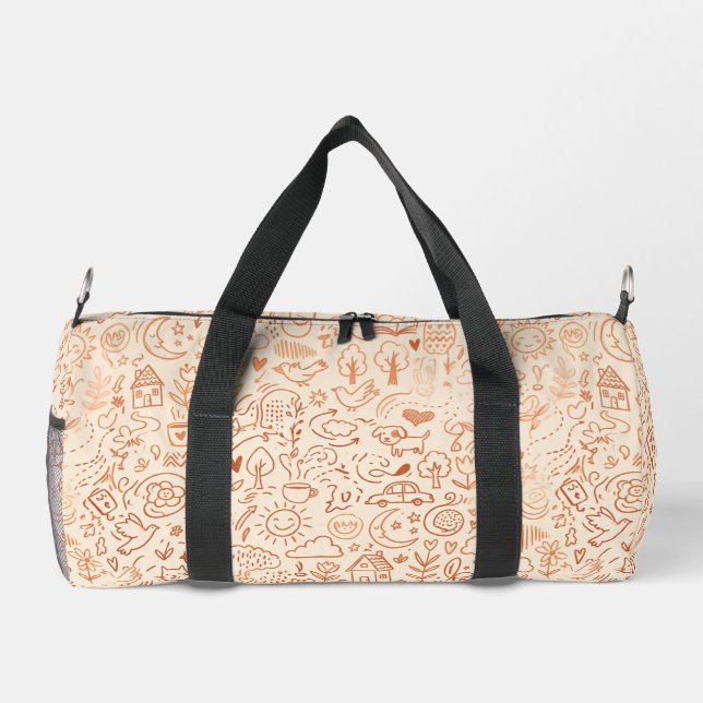 Whimsical Peach Scribble Pattern Aesthetic Duffle Bag (Back)