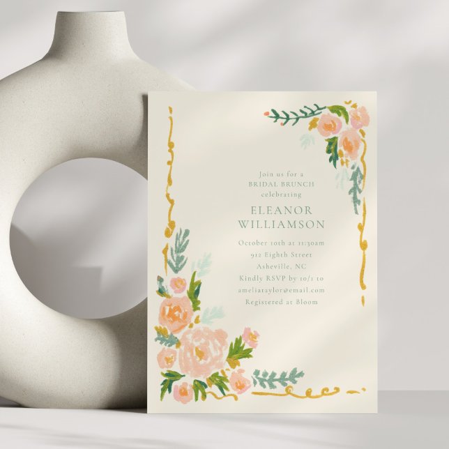 Whimsical Peach Watercolor Floral Bridal Brunch Invitation (Creator Uploaded)
