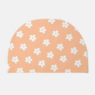 Whimsical Peach & White Floral Retro, Cheerful Doormat
