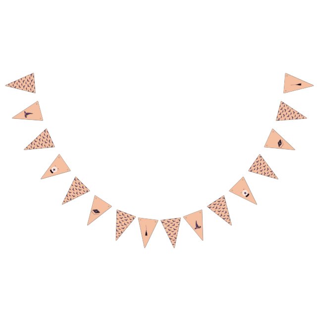 Whimsical peachy pink witch themed  bunting flags (All)