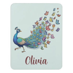 Whimsical Peacock and Butterfly Door Sign