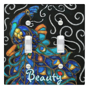 Whimsical Peacock Chalk Pastel Bird Personalized Light Switch Cover