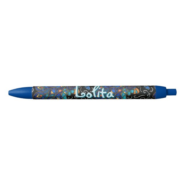 Whimsical Peacock Chalk Pastel Bird Personalized Pen (Front)