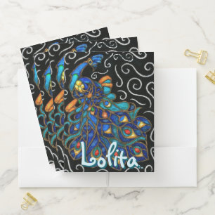 Whimsical Peacock Chalk Pastel Bird Personalized Pocket Folder