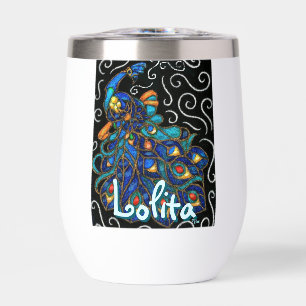 Whimsical Peacock Chalk Pastel Bird Personalized Thermal Wine Tumbler