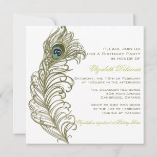 Whimsical Peacock Feather Birthday Invitation