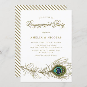 Whimsical Peacock Feather Engagement Party Invitation