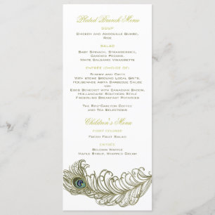 Whimsical Peacock Feather Menu Card