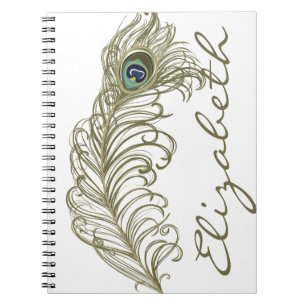 Whimsical Peacock Feather Personalized Notebook