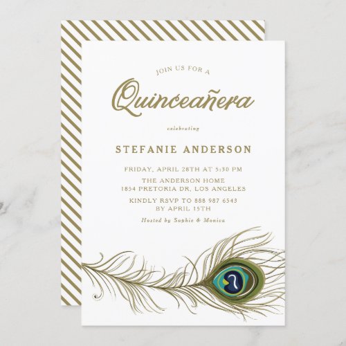 Whimsical Peacock Feather Quinceaera Invitation