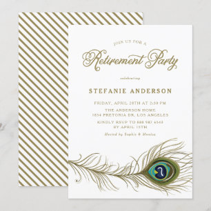Whimsical Peacock Feather Retirement Party Invitation