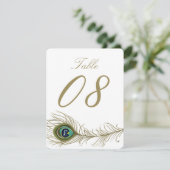 Whimsical Peacock Feather Table Number Card (Standing Front)