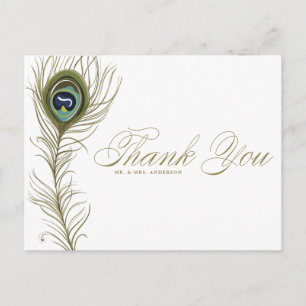 Whimsical Peacock Feather Thank You Postcard