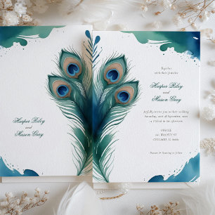 Whimsical Peacock Feather Watercolor Wedding Invitation