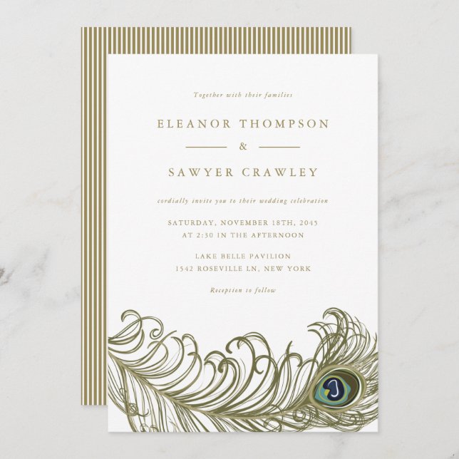 Whimsical Peacock Feather Wedding Invitation II (Front/Back)