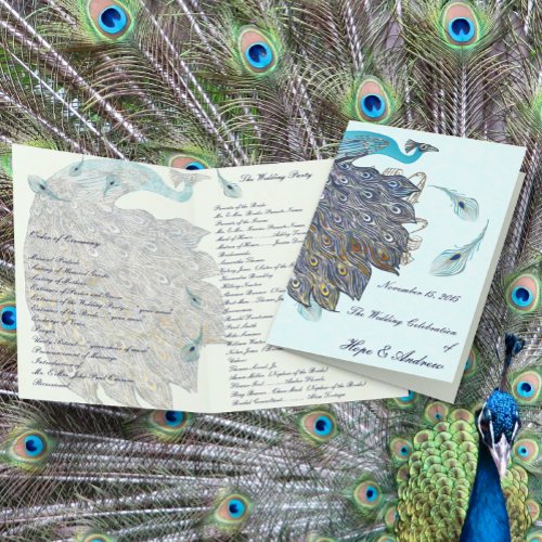 Whimsical Peacock Feathers Wedding Program