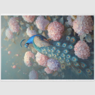 Whimsical Peacock Pink Hydrangea Flowers Decoupage Tissue Paper