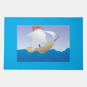 Whimsical Peanut Boat Minimalist Sailing Ship Doormat