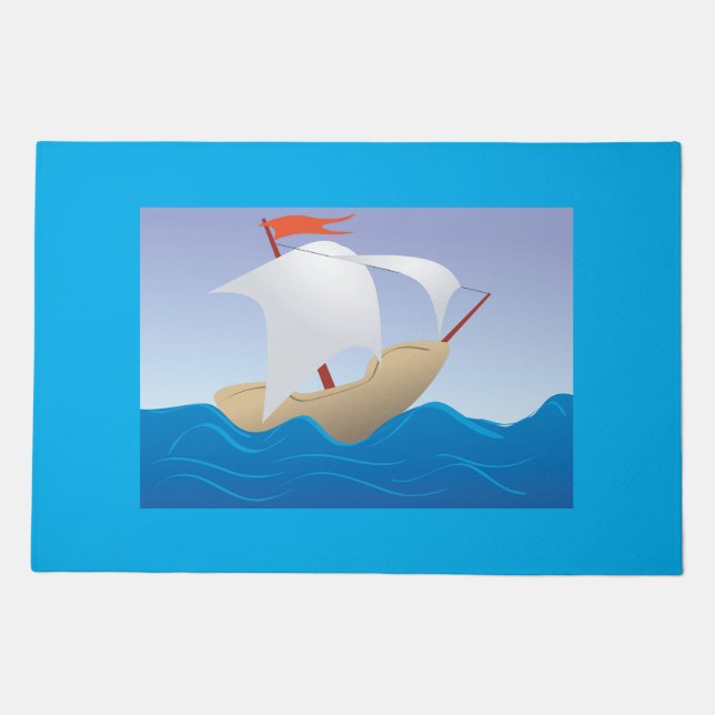 Whimsical Peanut Boat Minimalist Sailing Ship Doormat (Front)