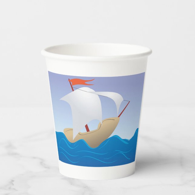 Whimsical Peanut Boat Minimalist Sailing Ship Paper Cups (Front)