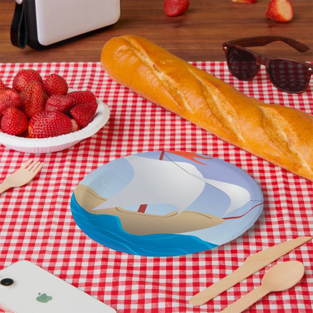 Whimsical Peanut Boat Minimalist Sailing Ship Paper Plates (Creator Uploaded)
