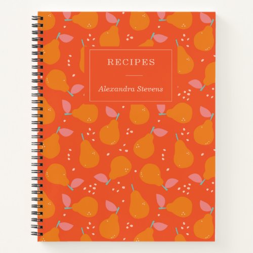 Whimsical Pear Fruit Pattern Personalized Recipe  Notebook