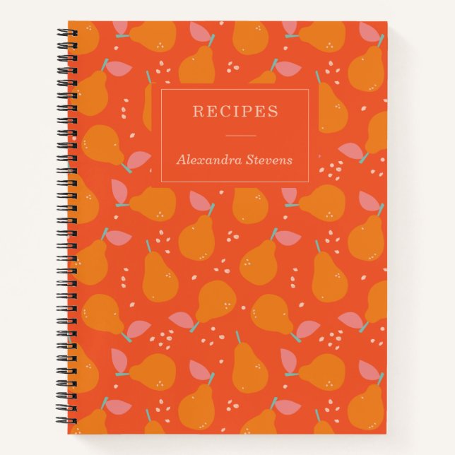 Whimsical Pear Fruit Pattern Personalized Recipe  Notebook (Front)