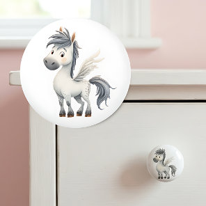 Whimsical Pegasus Ceramic Kids Room Knob